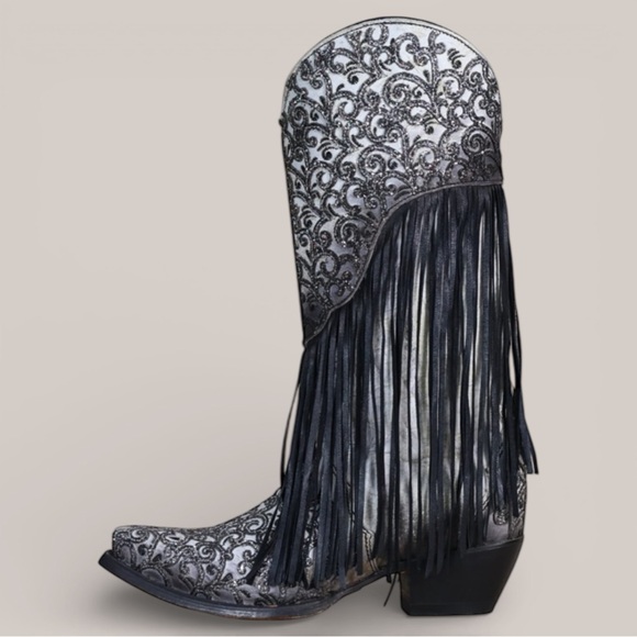 Corral Shoes - CORRAL Overlay and Embroidery Fringed Western Boot C3877